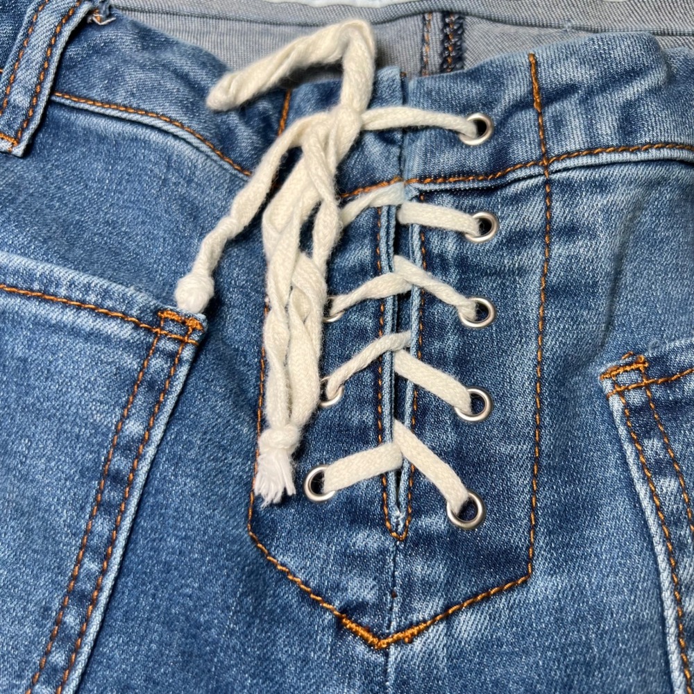Monkey Ride Womens Size 9/29 Jeans Lace Up Front Flare Leg High Rise Denim Blue - Picture 7 of 14